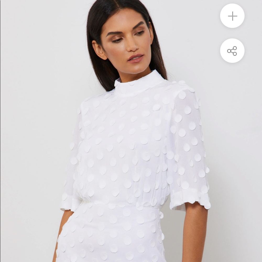 BCBG MOCK-NECK POLKA DOT MIDI DRESS